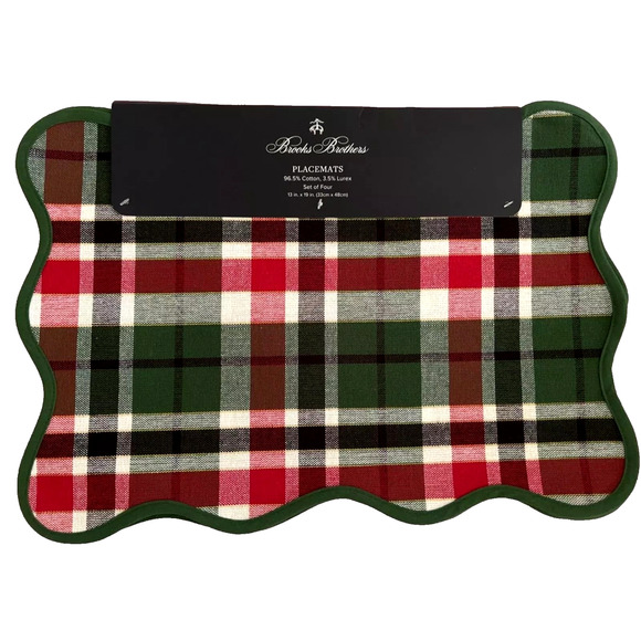 Brooks Brothers Christmas Plaid Placemat Set of 4 Holiday Green Red White 13x19 - Picture 1 of 4